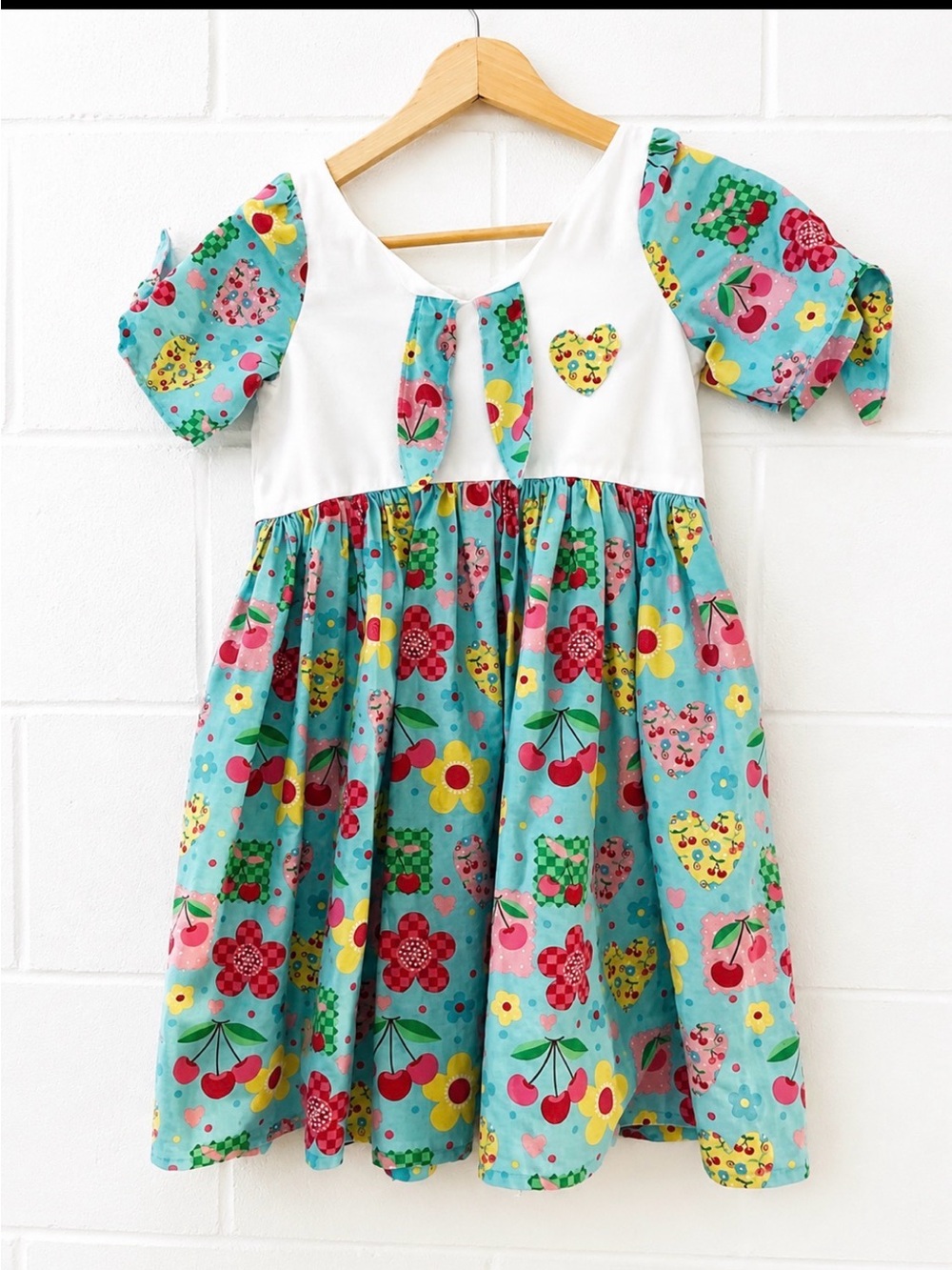 Boutique kidcore Girls' Blue Floral Dress buttons in back